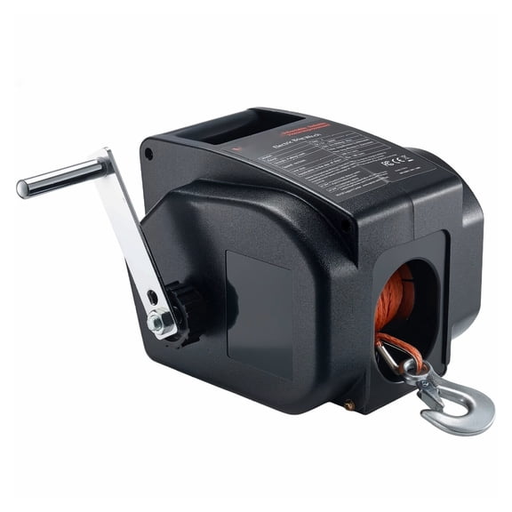 Electric Boat Winch 12V 300W - 2000lbs Capacity, Reversible Trailer Winch with Remote & Hand Crank, Power-In/Out & Freewheel for Boats & Trailers