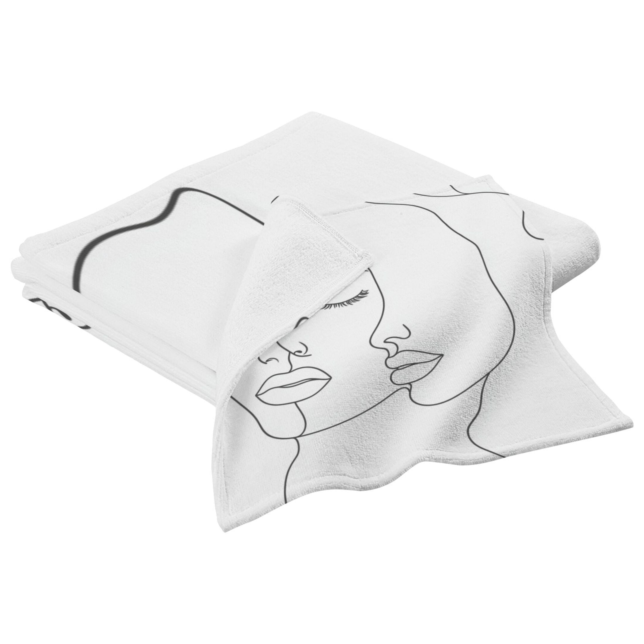 Simple Line Drawing Face 2 Piece Cotton Bath and Face Towel Set Soft and Absorbent, for Beach Pool Bathroom