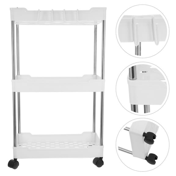 HEMOTON Kitchen 3-tier Rolling Utility Cart Multifunctional Storage Shelves With Wheel For Home