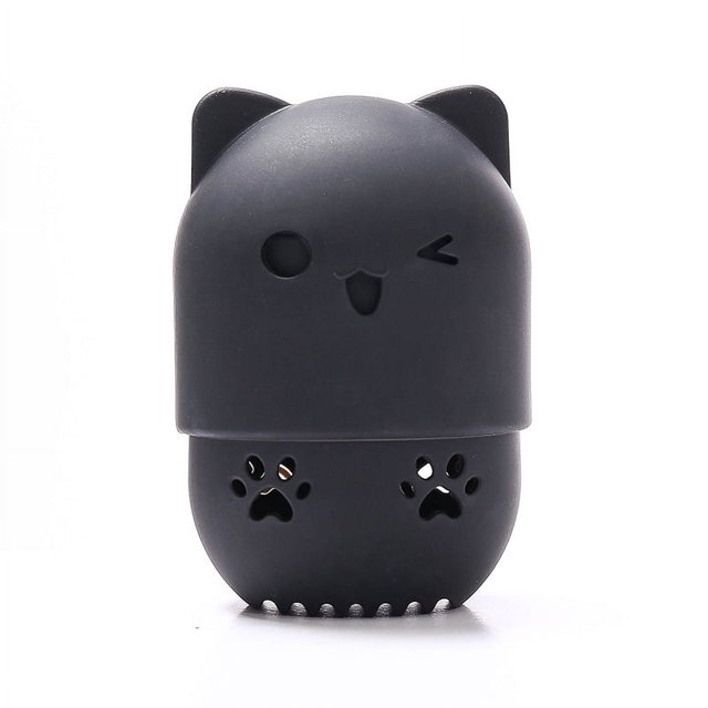 Estuche para guardar huevos de maquillaje de belleza, funda protectora portátil de silicona para viajes, caja de almacenamiento a prueba de polvo Meow puff