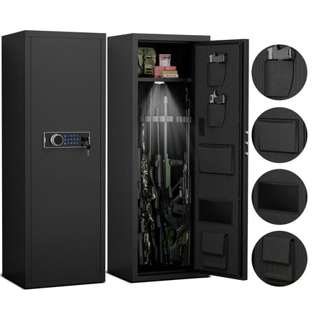GeeHome Heavey Duty Large Size 4-5 Gun Black Gun Cabinet with Electronic Password Keypad Lock Unassembled Metal Rifle Gun Security Cabinet Safe Locker