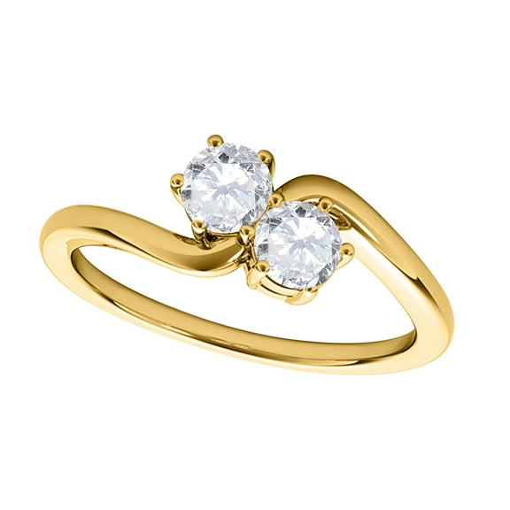 Aonejewelry 14K Yellow Gold 1/4ct TDW White-Diamond Two Stone Ring
