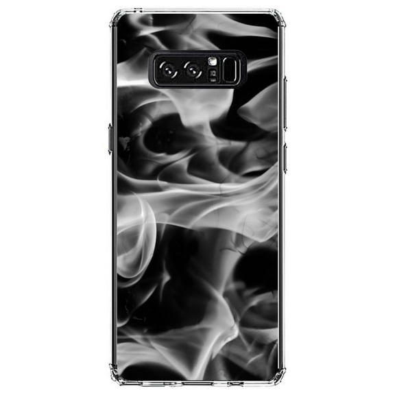 DistinctInk Clear Shockproof Hybrid Case for Samsung Galaxy Note 8 - TPU Bumper, Acrylic Back, Tempered Glass Screen Protector - Grey Black Flame Fire - Printed Image of Fire