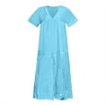 thumbnail image 3 of Sngxgn Women's A Line Midi Dress Straps V Neck Slit Party Slip Dress(Sky Blue,L), 3 of 5