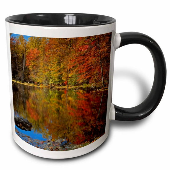 3drose, Usa, New York, Adirondack Mountains, Autumn Pond, Putnam County, 11oz Two-tone Black Mug
