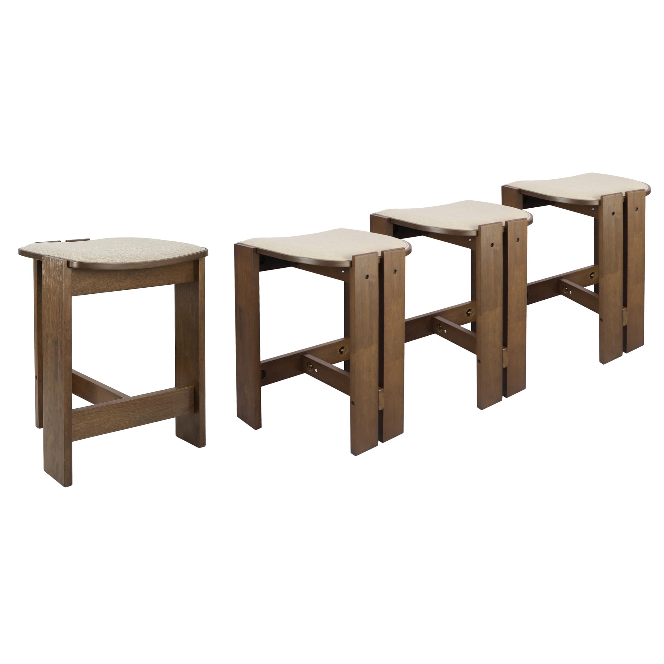 Christopher Knight Home Wooden Backless Counter Stools with Upholstered Seat, Walnut+Beige, Set of 4