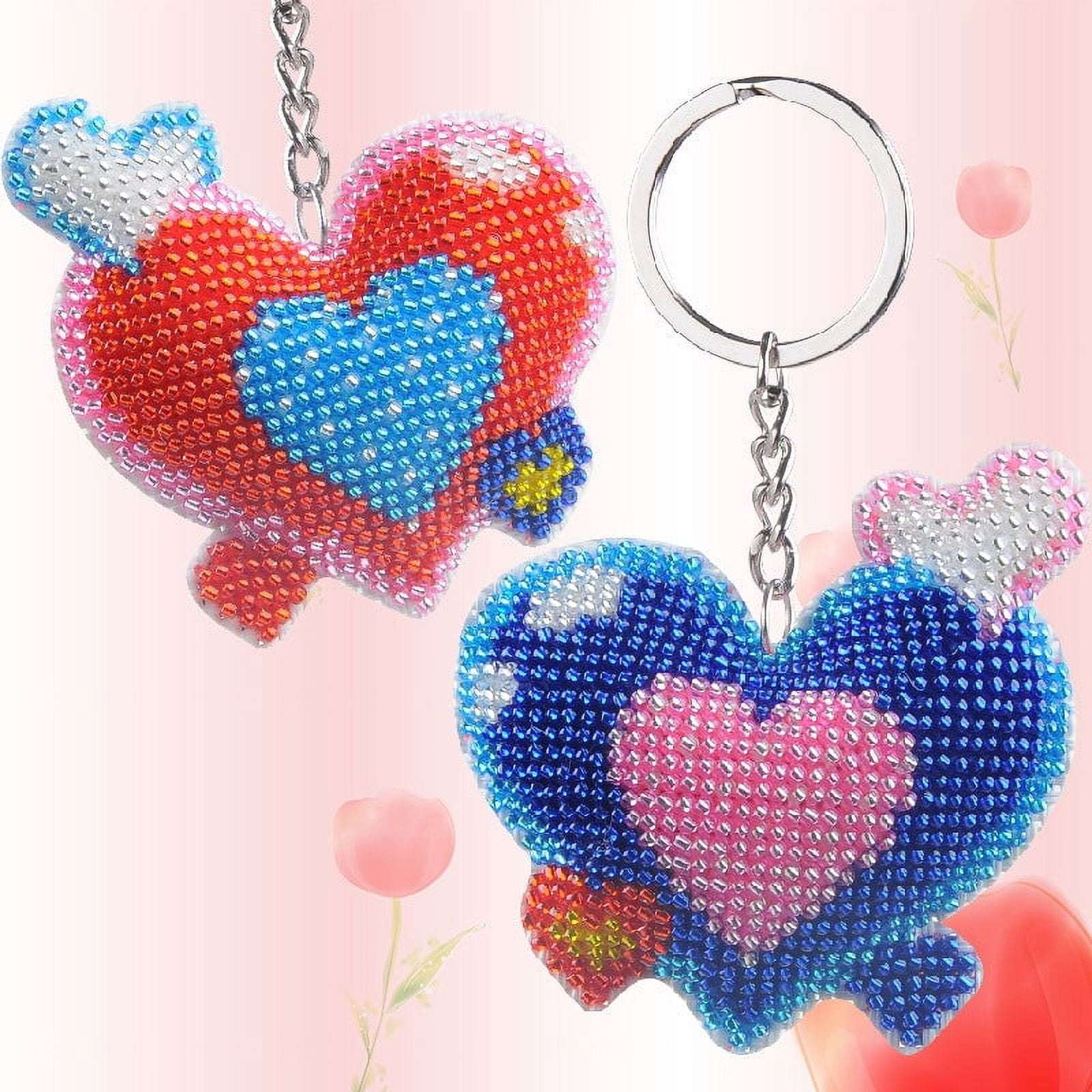 DIY Beaded Keychain Kit Handmade Fashion Accessory Embroidery Supplies with Beads Key Ring and Pattern for Decoration