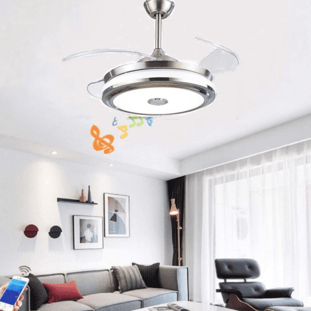 EASYG 42'' Modern Retractable Ceiling Fans with Smart Bluetooth Music Player Chandelier 3 Colors Invisible Blades with Remote Control