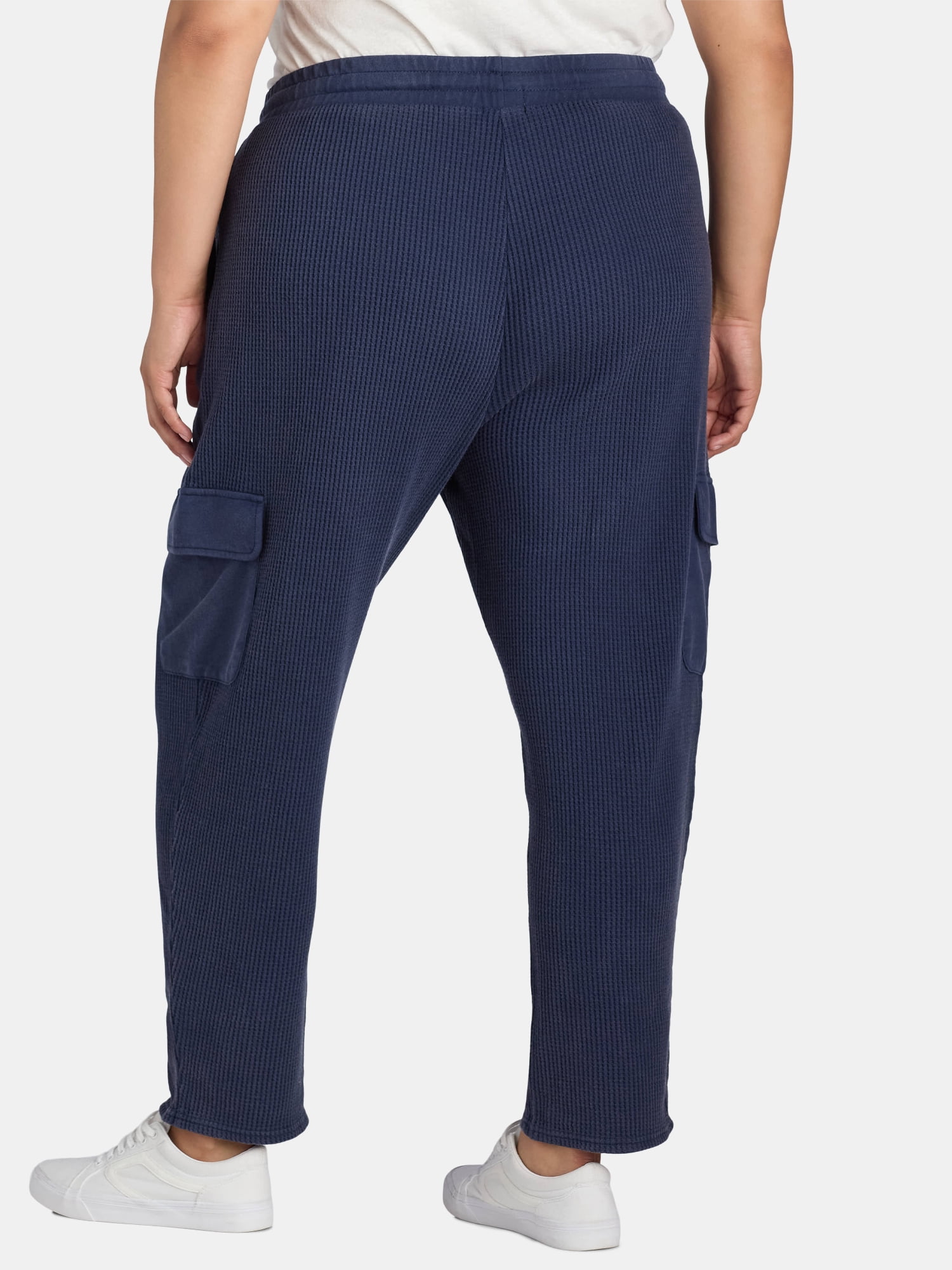 Terra & Sky Women's Plus Size Pull On Waffle Knit Cargo Pants, 27” Inseam, 0X-4X