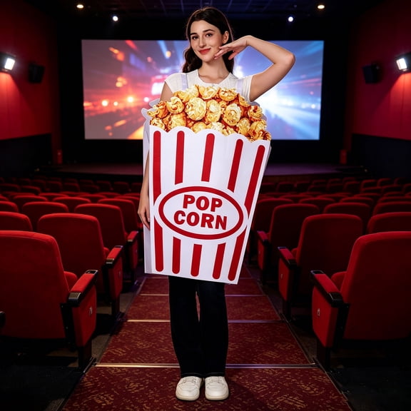 FASHOFT Adult Popcorn Halloween Costumes Food Cosplay Outfit Campus Party Stage Performance Fancy Dress Up Halloween Costume One Size