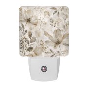 Magnolia Blooms Night Lights, Fall Vintage Botanical Sepia Brown Flower Smart Auto Dusk to Dawn Sensor Nightlights Plug-in Nightlight for Bedroom Bathroom Living Room Kitchen Hallway