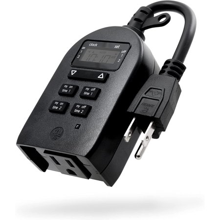 myTouchSmart Indoor/Outdoor Plug-In Digital Timer, One Grounded Outlet, Two Easy-to-Set Custom Daily On/Off Times, Weather Resistant, Ideal for Small Pumps and Seasonal Lighting, 3