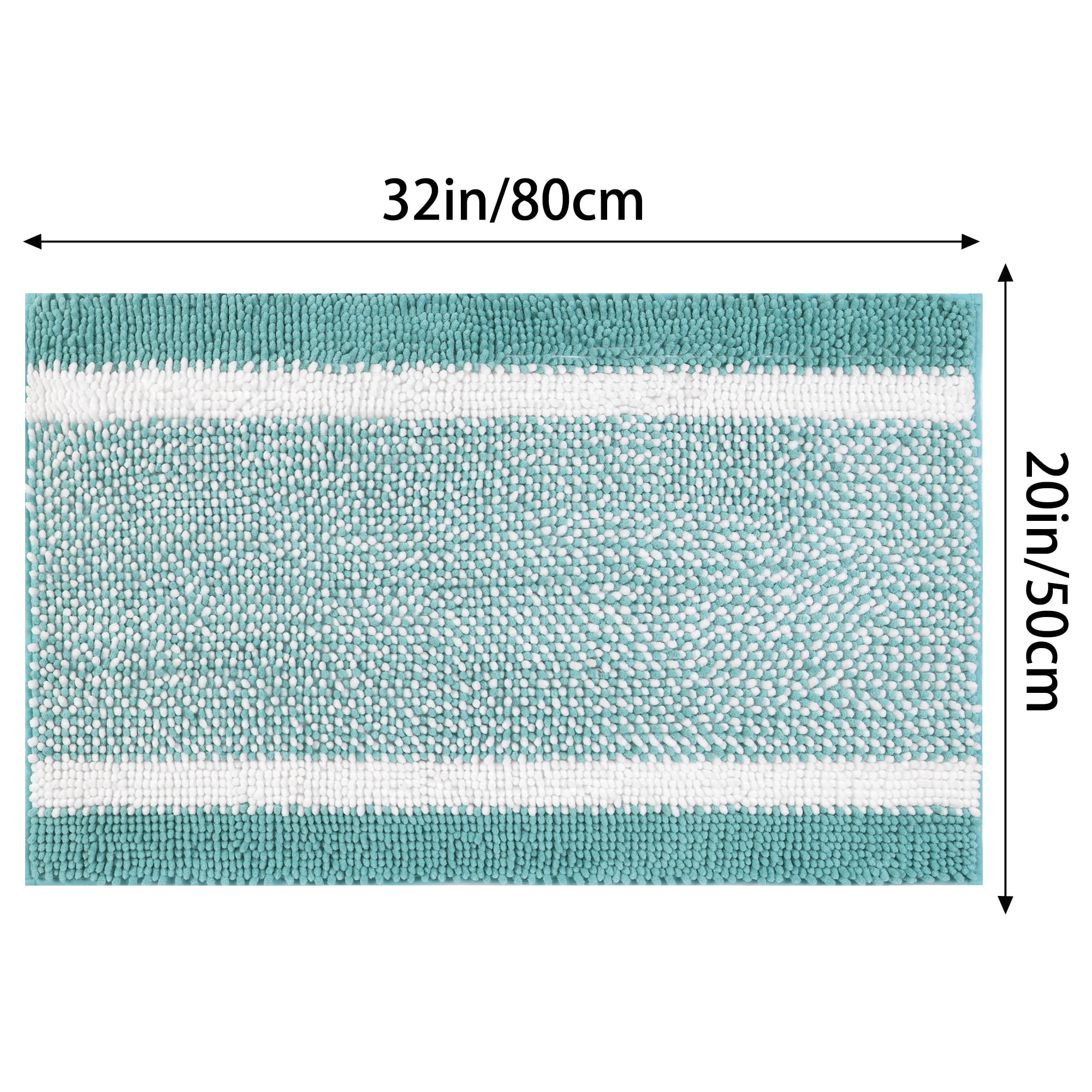 Unique Bargains Chenille Striped Bathroom Rug Mat Non-Slip Soft Plush Shaggy Bath Carpet Green 20" x 32"