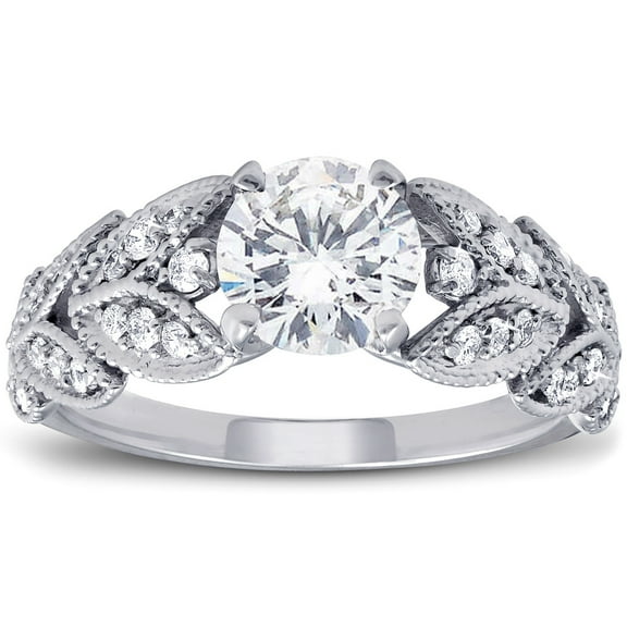 Earth Jewelry 14K White Gold Plated Rings For Her - 1.5 Ct Round Cut Moissanite Ring for Women's - Engagement Wedding Prong Setting Ring for Women's - Classic Engagement Wedding Ring for Her