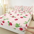 thumbnail image 3 of Manfei Cartoon Summer Cherry Twin Sheet Sets, Pink Red Fruit Twin Fitted Sheet, Teens Kids Girls Female Flat Sheet, Breathable Home Decor, 3-Piece, 3 of 7