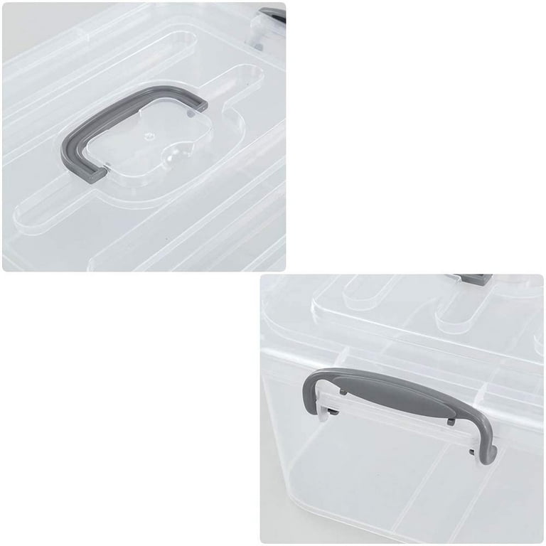 Fiazony 8 L Plastic Clear Storage Box, 2-Pack Storage Latch Box with Lid