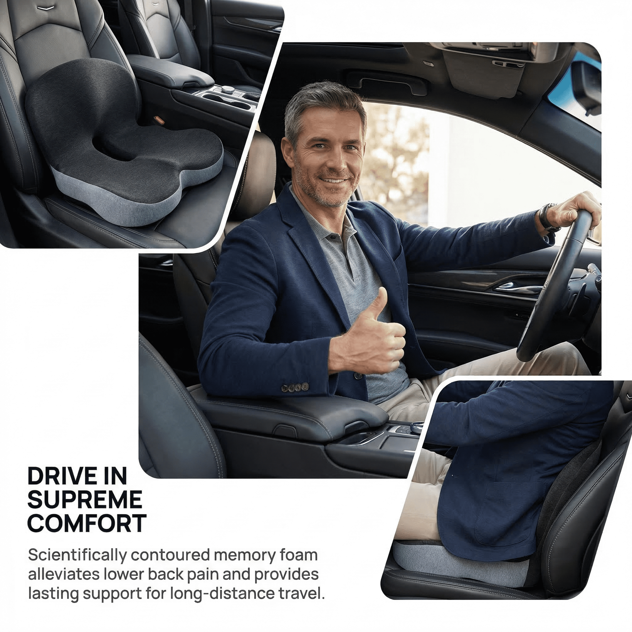 L-Shaped Memory Foam Seat Cushion for Office Chair & Car Seat, Ergonomic Sitting Cushion for Long Sitting Relief, Breathable Hip & Tailbone Support Cushion for Driving, Desk Chair, Wheelchair