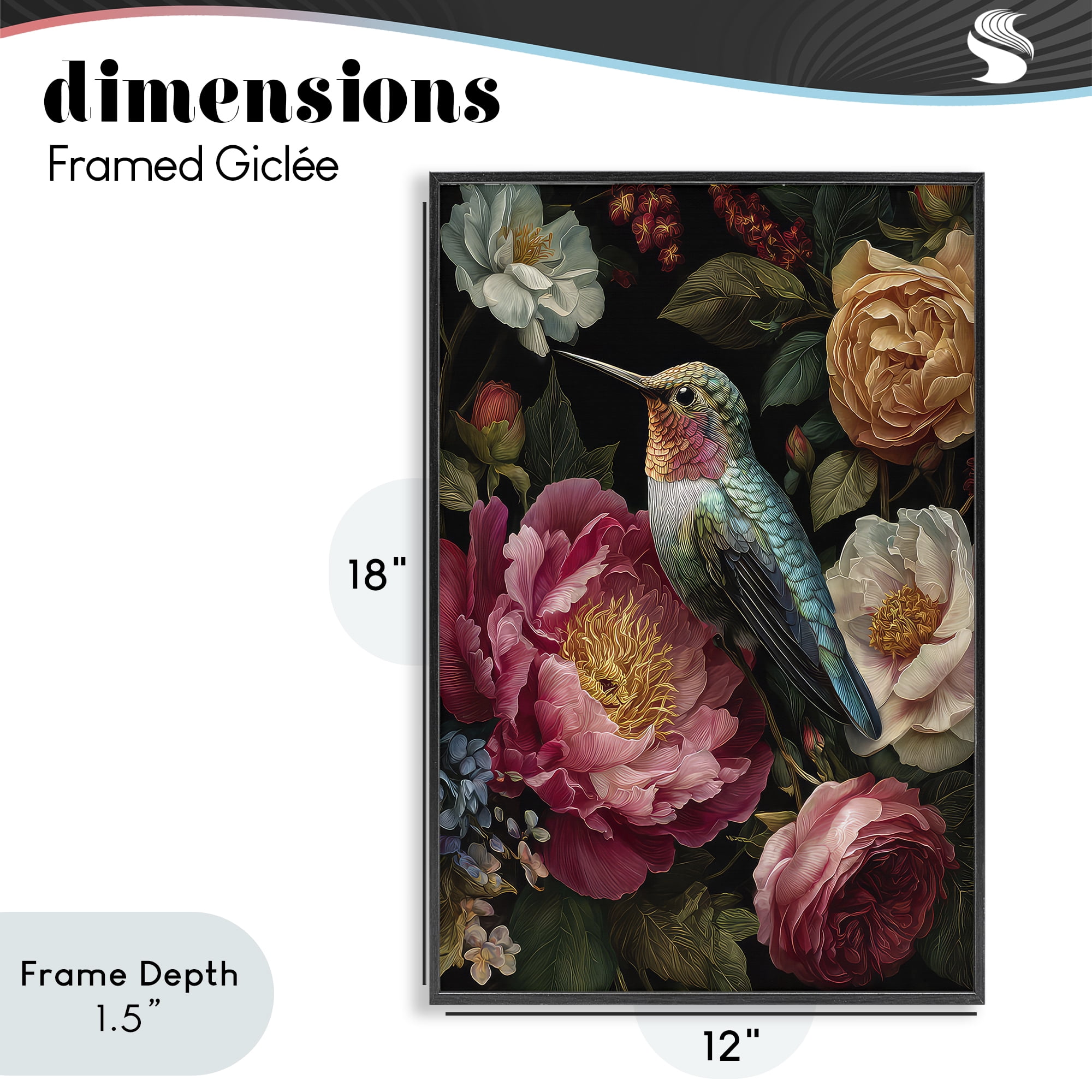 Stupell Industries Hummingbird & Lush Blooms Black Framed Giclee Art, design by The Wands Want