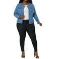 thumbnail image 3 of Agnes Orinda Women's Plus Size Long Sleeves Collarless Car Coat Denim Jacket 2X Sky Blue, 3 of 9