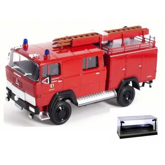 Diecast Car w/LED Display Case - 1965 Magirus-Deutz 100 D 7 FA LF8-TS Fire Engine, Red - Lucky 43017 - 1/43 Scale Diecast Model Toy Car