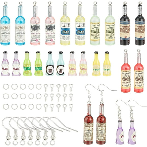 1 Box DIY Drinks Shape Earring Making Kits Including Resin Beads Resin Big Pendants Iron Earring Hooks Silver Beads: 10pcs