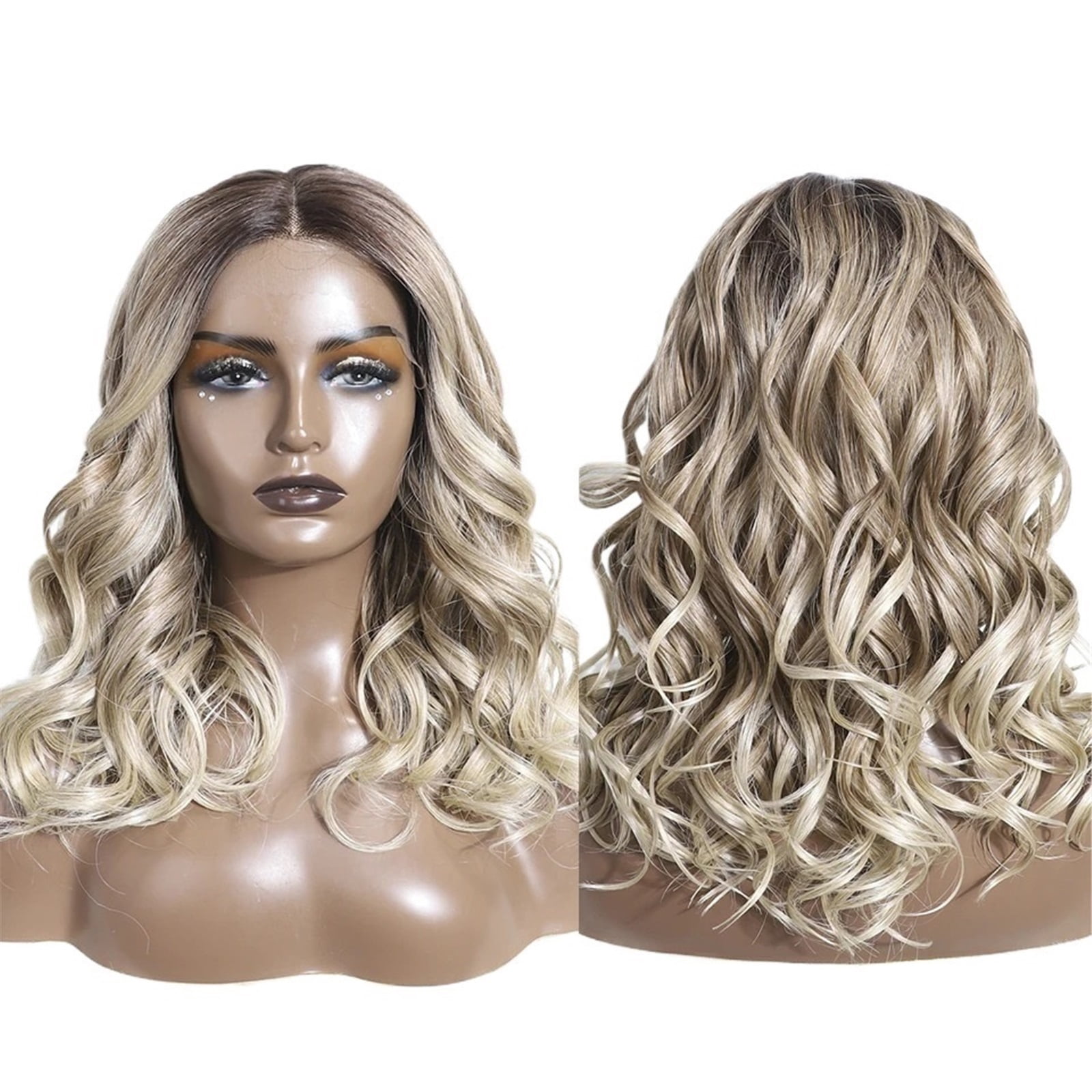Synthetic Lace Front Wigs 20 Inch Wavy Glueless Blonde Cosplay Curly Wig