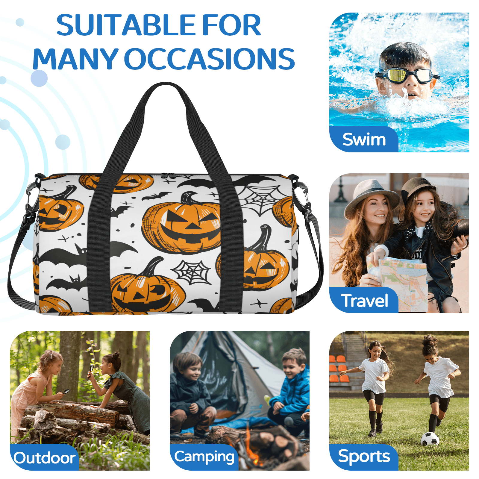 Herdesigns Evil Pumpkin Gym Bag for Women, Duffle Bag for Travel Sport, Halloween Bat Lightweight Waterproof Carry on Weekender Dance Yoga Workout Bags