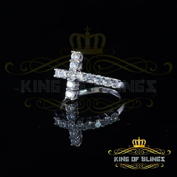 King of Bling's 1.50ct Cubic Zirconia White 925 Sterling Silver Cross Womens Womens Ring Size 8