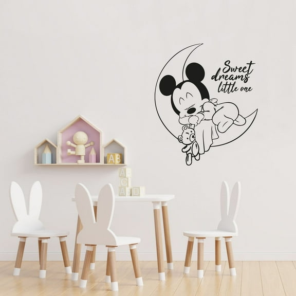 Sweet Dreams Little One - Cute Cute Mouse Sleeping In The Moon Silhouette Vinyl Design Wall Sticker Art Decal Boy Girl Kid Room Bedroom Nursery Kinder Home Decor Decoration Size (40x24 inch)