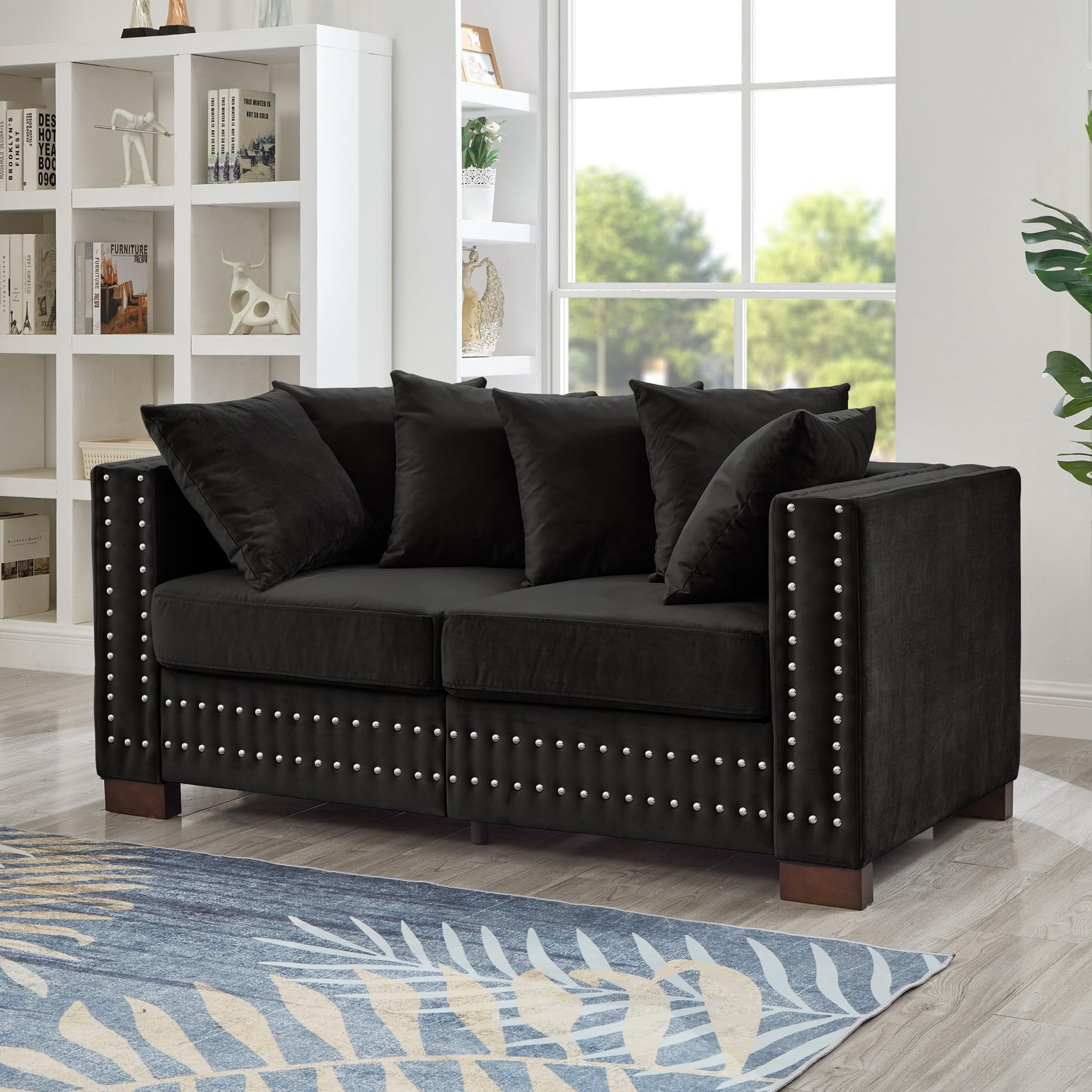 Eyisean 61" Velvet Modern Loveseat Sofa for Living Room, 2-Seater Upholstered Tufted Couch with Nailhead Arms & Pillow, Removable/Washable Cushion, Cloud Couch with Storage Space