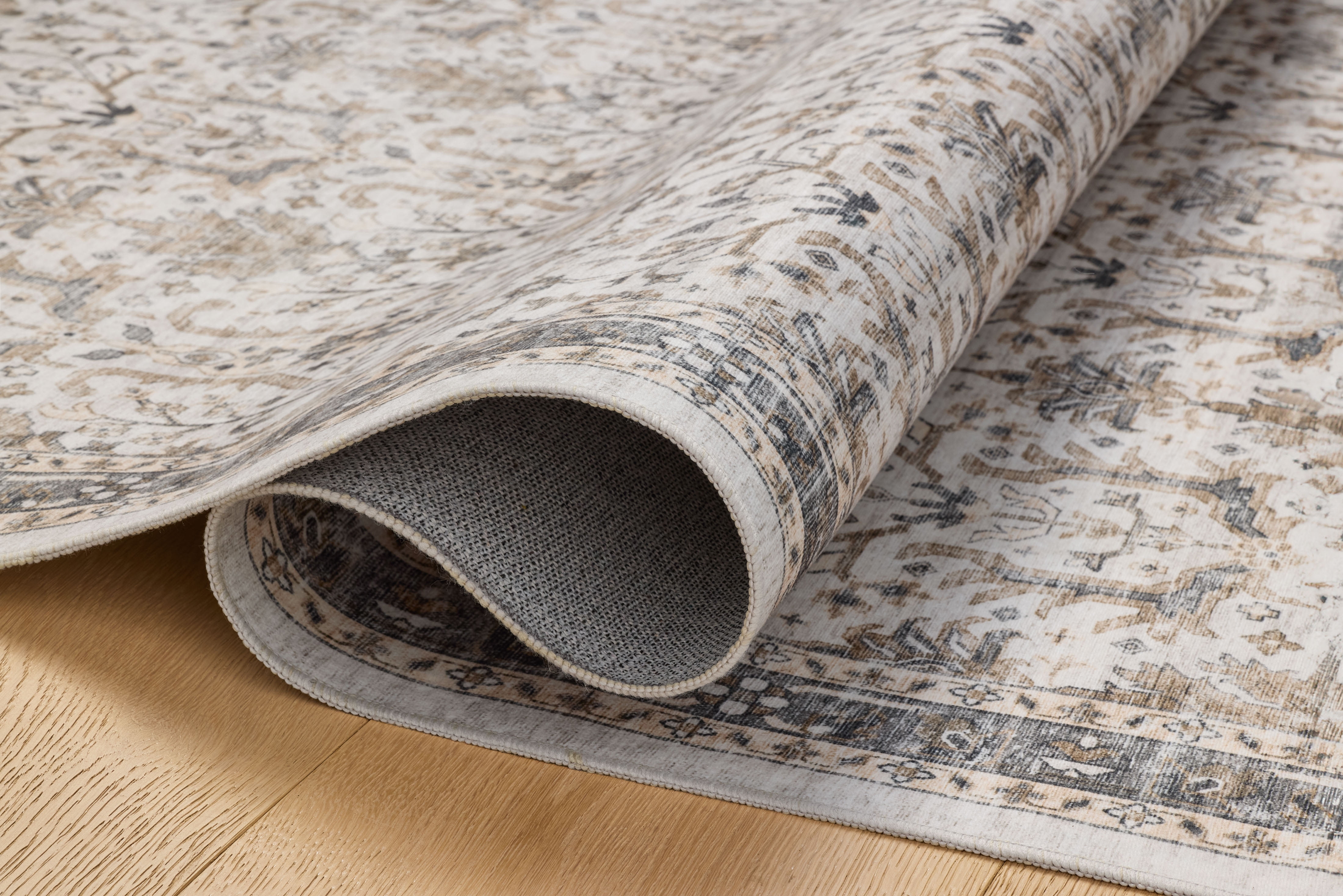 Machine Washable Area Rug 5x7, Loloi Anniston Ivory / Stone (5' x 7'6")