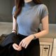 thumbnail image 1 of Blusa informal de color liso para mujer, blusa de punto coreana, blusa de cuello alto ajustada para primavera y verano, 1 of 6