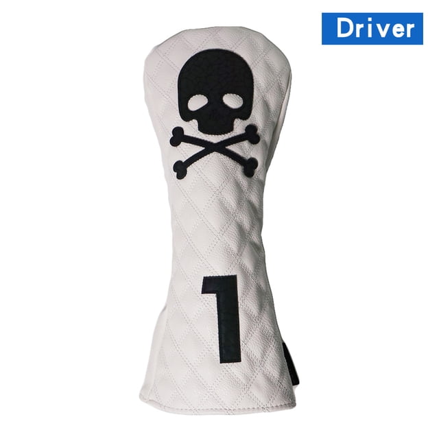 Golf Wood Cover Skull For Driver Fairway Hybrid Waterproof Protector Set PU Leather Soft Durable Golf Club Covers White for Driver F