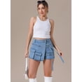 thumbnail image 3 of DARING DIVA Women's High Waist Western Asymmetrical Denim Cargo Skirt Shorts S Blue Grey, 3 of 7