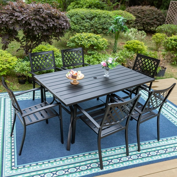 MF Studio 7Piece Outdoor Patio Dining Set Modern Steel Furniture with