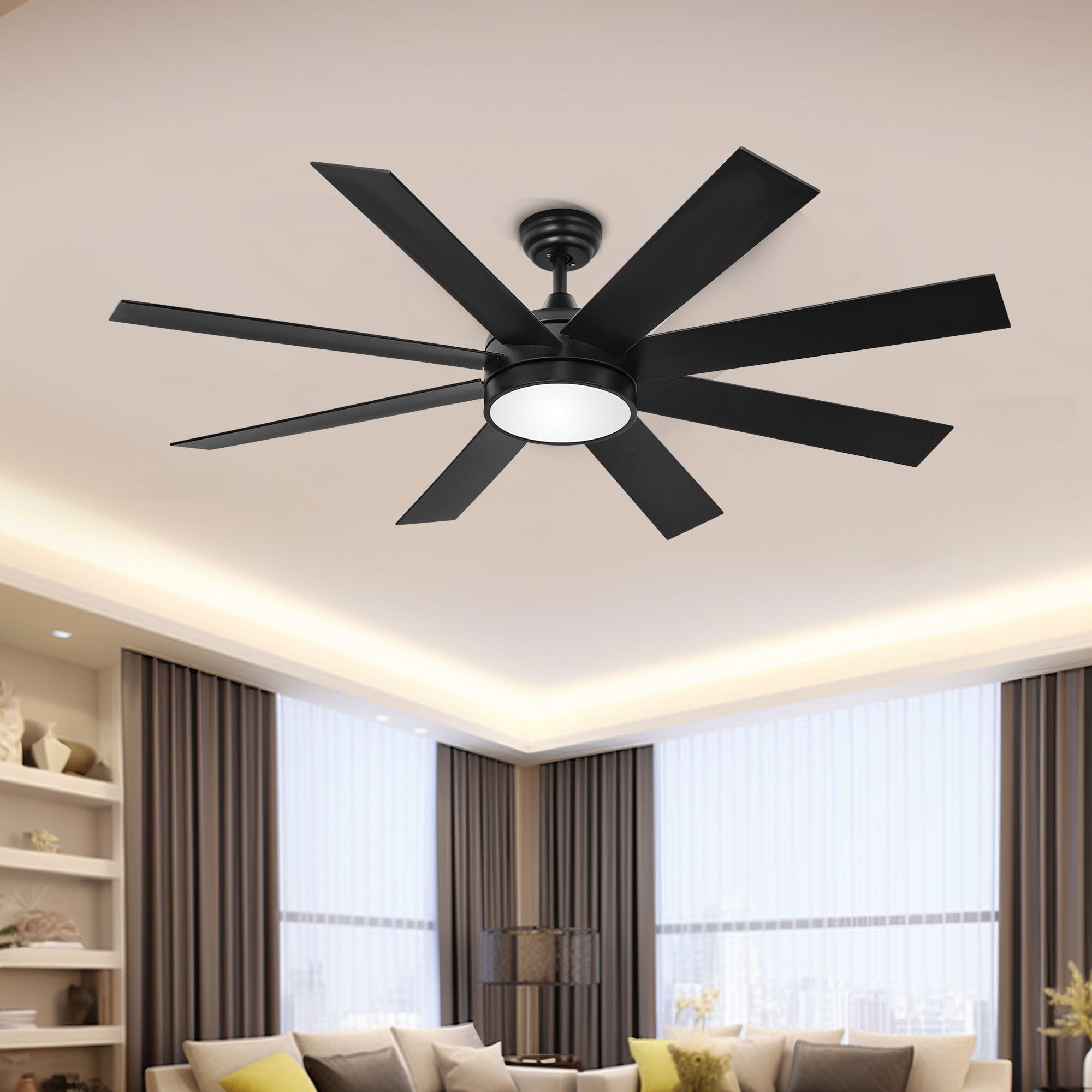 Dextrus 60'' Black LED Modern Indoor/Outdoor Ceiling Fan with Remote Control
