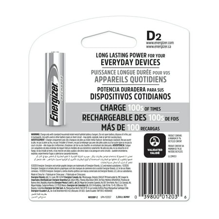 Energizer Rechargeable D Batteries (2 Pack), D Cell Batteries