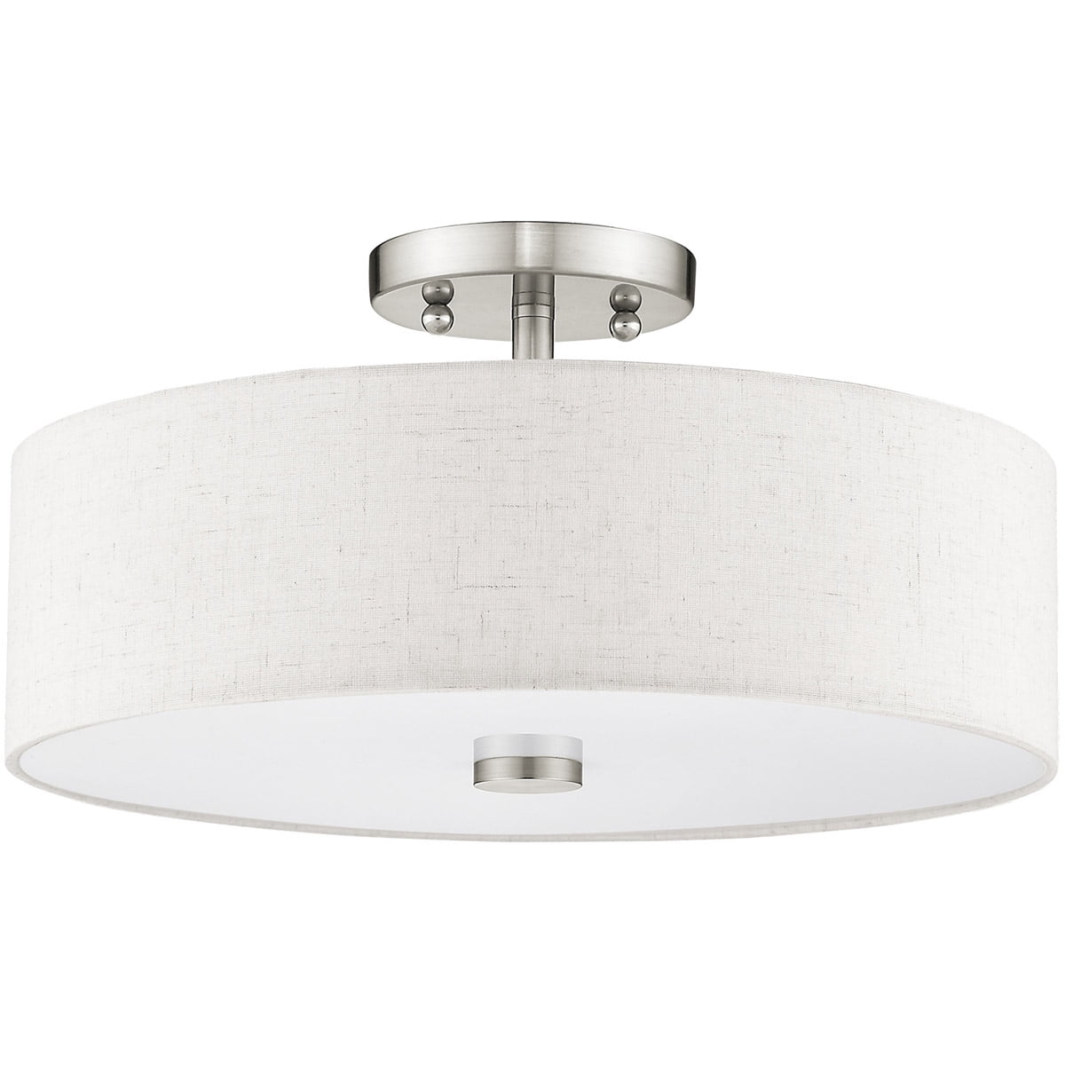 3 Light Brushed Nickel Ceiling Light fixture with Hand Crafted Oatmeal Color Fabric Hardback Shade