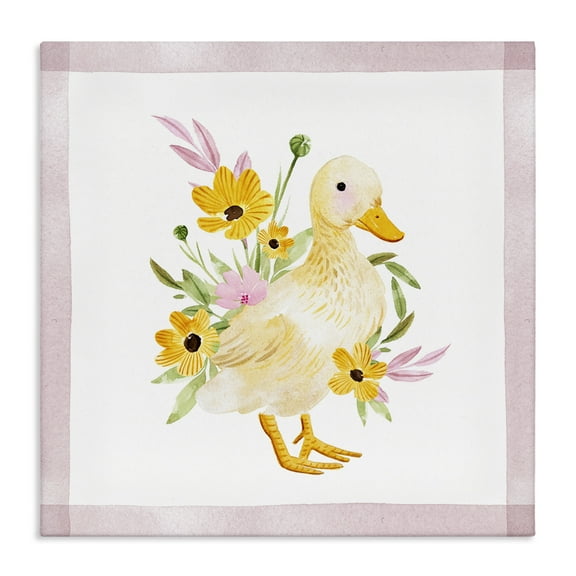 Stupell Industries Duck & Yellow Daisies Animals & Insects Painting Gallery Wrapped Canvas Art Print Wall Art, 17 x 17