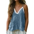thumbnail image 2 of FDGIU Women's Lace Trim V Neck Spaghetti Strap Camisole, Crinkled Woven Loose Sleeveless Casual Tank Top, 2 of 7