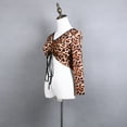 thumbnail image 3 of Drawstring V Neck Ruched Front Ladies Leopard Print Dance Crop Top Outfits, 3 of 7