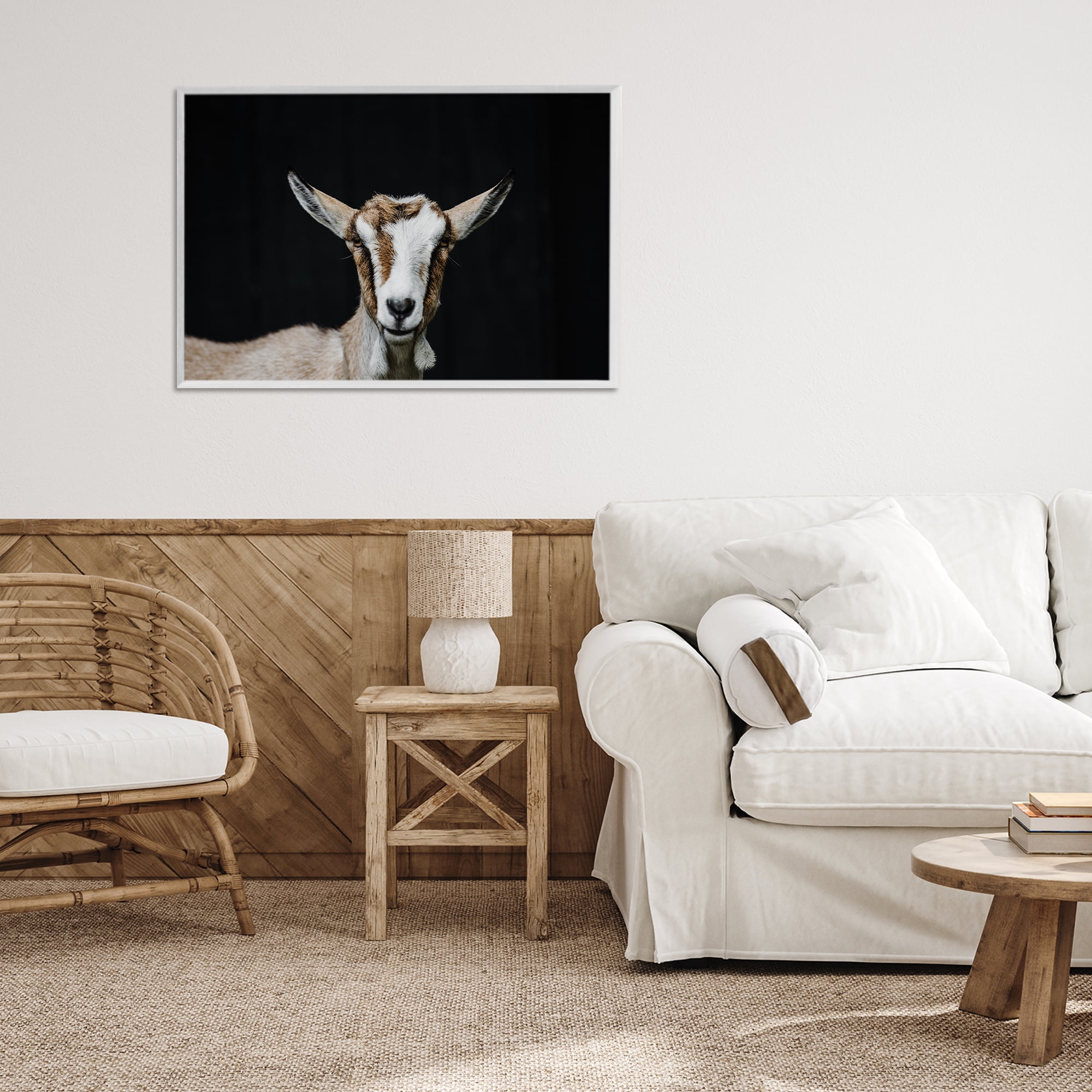 Goat Face over Black White Framed Giclee Art, design by Amy Carroll