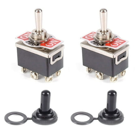 Toggle Switch Dpdt 6 Terminal - TSV Heavy Duty Toggle Switch Flick ON/OFF/ON Car Dash 12V DPDT with Waterproof Cap, 6 Pin, 2-Pack