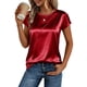 thumbnail image 3 of TaTaai Women's Lightweight Satin Blouse Round Neck Short Sleeve Business Casual Wear Sheen Fabric Office T-shirt Style Top Gift, 3 of 7