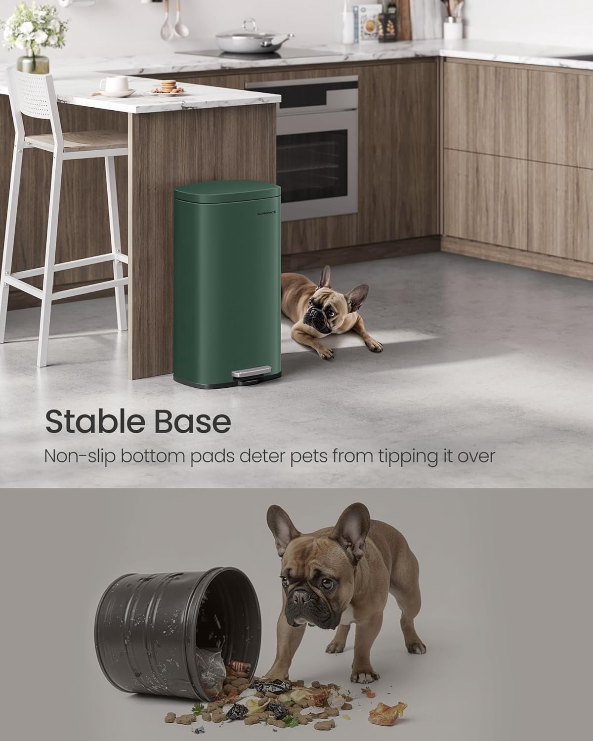 Trash Can with Lid, 8 Gallon Garbage Can, Stainless Steel Small Waste Bin with Step Pedal and Inner Bucket, Soft Close, Kitchen