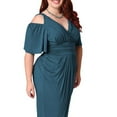 thumbnail image 4 of Uhndy Women Plus Size Sexy Stretch Dress Off Shoulder Wrap Sweetheart Party Midi Dresses Comfort Soft Short Sleeve Pleted Belt Dress green 4XL, 4 of 6
