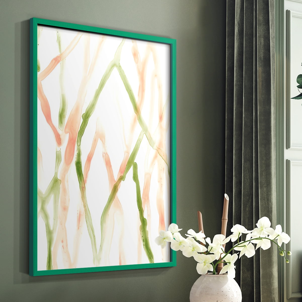 Runnel XIV Framed Print in Green Solid Wood Framed Print No Nail Hanging