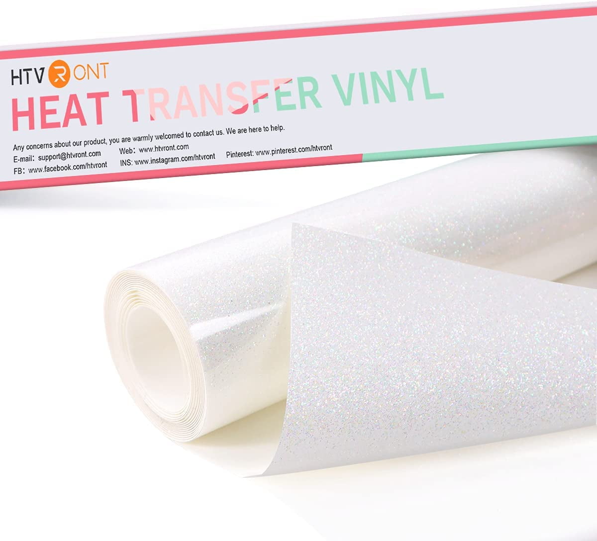 HTV Rainbow White Glitter Heat Transfer Vinyl 20x60