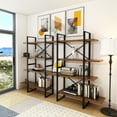 thumbnail image 2 of Large double bookcases with 8 walnut wood shelves for living room, 2 of 6