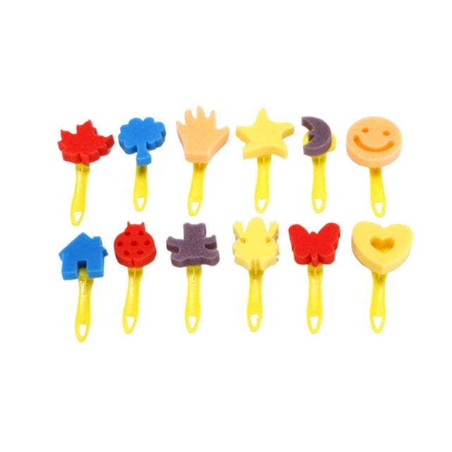 SHISUYAN 12Pcs/Set DIY Use Sponge Brush Kindergarten Painting Tools Child Graffiti Art Supplies(Random Pattern)